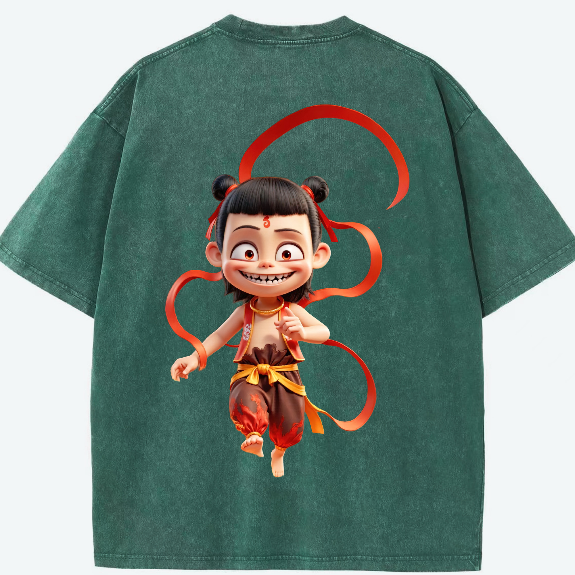（画像用） Ne Zha 2 ナタ 魔童の大暴れ 綿100% ヴィンテージ風 半袖Tシャツ（背面プリント）